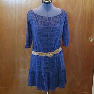 Blue lace belted dress
